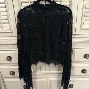 Minkpink Drama Queen Lace Bell Sleeve Top in Black, size: L